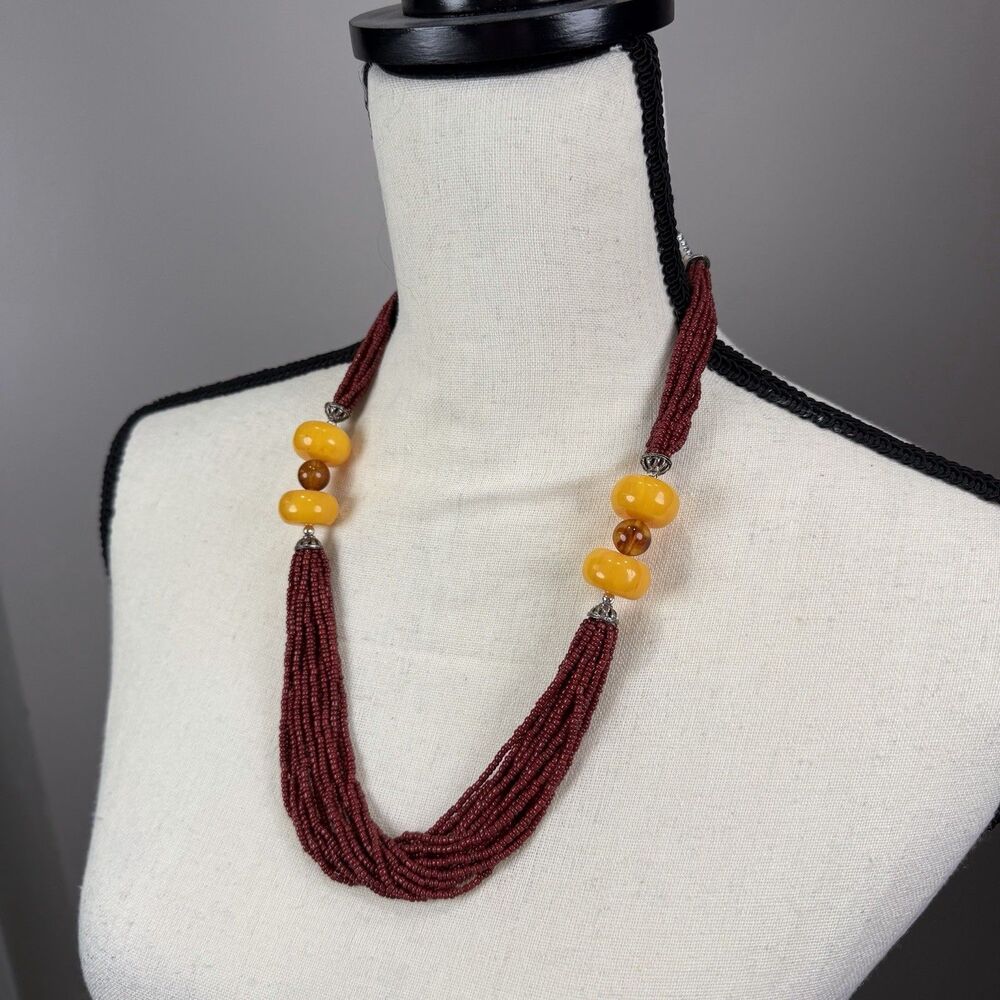 Multi Strand Boho Tribal Style Seed Bead Strands Burgundy Statement Necklace
